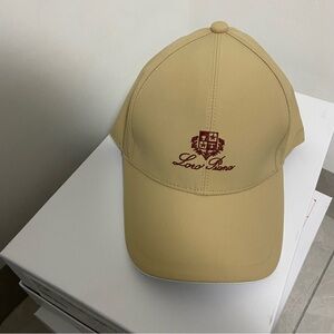 Loro Piana Tan Hat with Burgundy Emblem